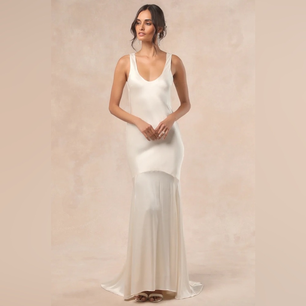 Lulus Love All of Me Champagne Satin Maxi Dress